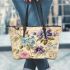 Vintage floral table arrangement leather tote bag