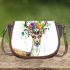 Watercolor deer with colorful flower crown saddle bag
