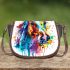 Watercolor illustration colorful horse head saddle bag