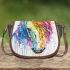 Watercolor painting of an abstract horse with colorful hair saddle bag