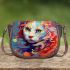 Whimsical cat in colorful abstraction Saddle Bags for Women: Perfect Gift for Girlfriend, Wife, Daughter