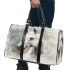 White horse portrait with smoke around 3d travel bag