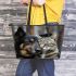 A Dog and Cat Love Story Leather Tote Bag