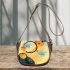 Abstract composition of circles and lines in the style saddle bag