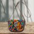 Abstract cubist fox with circles and squares saddle bag