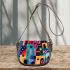 Abstract houses rich color palette saddle bag