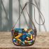 Abstract modern painting with geometric shapes saddle bag
