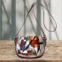 Abstract modern painting with shapes and lines saddle bag