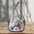 Abstract painting of a white horse saddle bag