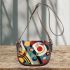 Abstract painting of colorful circles and lines saddle bag