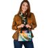 Abstract painting of colorful shapes and circles shoulder handbag