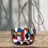 Abstract painting with shapes and lines in red saddle bag