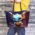 Adorable baby dragon leather tote bag