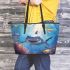 Adorable Sharks Inviting You to Explore the Beauty of the Ocean Leather Tote Bag