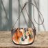 An impressionist painting of three horses saddle bag