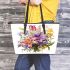 Assorted lily bouquet leather tote bag
