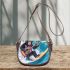 Baby chimpanzee surfing with guitar and musical notes saddle bag