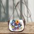 Beautiful colorful butterfly among flowers saddle bag