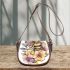 Bee on honeycomb with flowers around 3d saddle bag