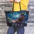 Bengal Cat in Celestial Realms 3 Leather Tote Bag