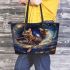 Bengal Cat in Celestial Realms Leather Tote Bag