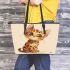 Bengal Cat in Cute and Chibi Form Leather Tote Bag