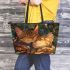 Bengal Cat in Romantic Scenarios Leather Tote Bag