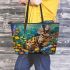 Bengal Cat with Colorful Flowers 1 Leather Tote Bag