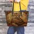 Bengal Cat with Cultural Symbols 1 Leather Tote Bag