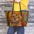 Bengal Cat with Cultural Symbols 3 Leather Tote Bag