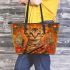 Bengal Cat with Cultural Symbols Leather Tote Bag