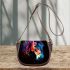 Black background with a colorful horse saddle bag
