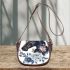 Black horse head with white rose and blue flowers saddle bag