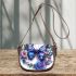 Blue butterfly surrounded by roses and flowers saddle bag