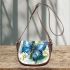 Blue butterfly with white flowers around saddle bag