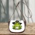 Cartoon green frog with black witch hat saddle bag