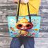 Cheerful garden fairy leather tote bag