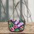 Colorful beautiful butterfly and pink flowers saddle bag