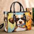 Colorful canine a playful pup in sunglasses small handbag