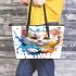 Colorful cat splash leather tote bag