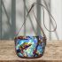 Colorful frogs hanging from tree branches in the jungle saddle bag