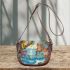 Colorful frogs hanging from tree branches in the jungle saddle bag