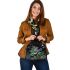 Colorful green frog playing banjo under mushroom shoulder handbag