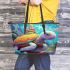 Colorful turtle fantasy scene leather tote bag