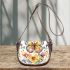 Colorful watercolor beautiful butterfly among flowers saddle bag