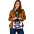 Crown on top of purple and blue tree frog cartoon caricature shoulder handbag