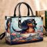 Curious canine in a floral oasis small handbag