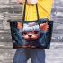Curious canine with glasses leather tote bag