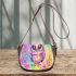 Cute baby owl with big eyes pink and purple colors saddle bag