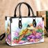 Cute baby turtle surrounded colorful corals and shells small handbag